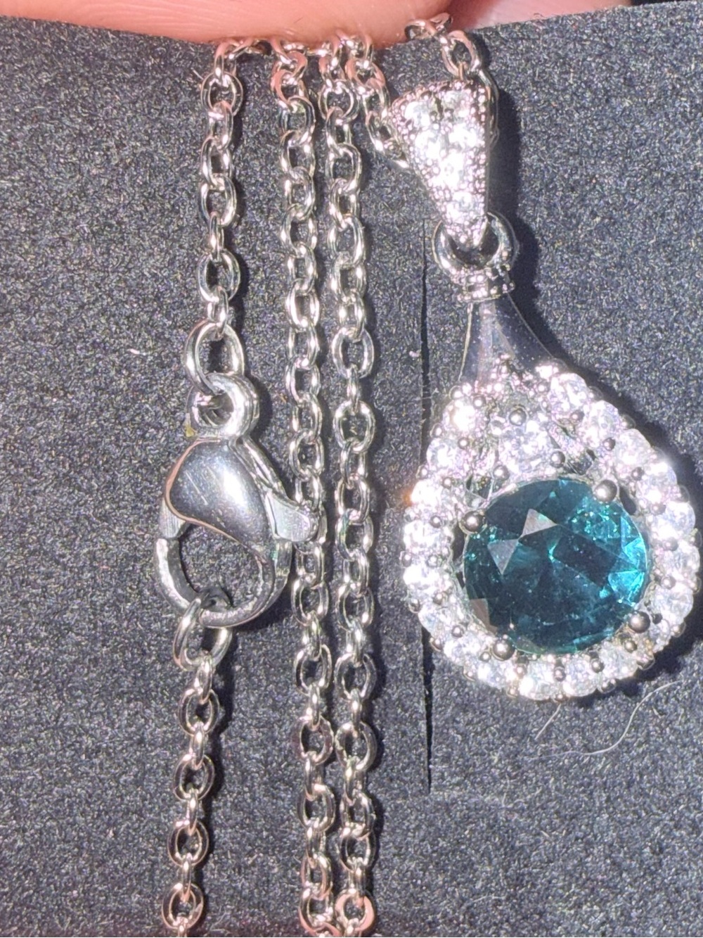 Sterling Silver  Teardrop Necklace with Blue Green 1CT Moissanite Pendant